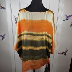 MICHAEL Michael Kors Orange Tie-Dye Tie-Side Flowy Blouse 2X Kimono Satin Drape